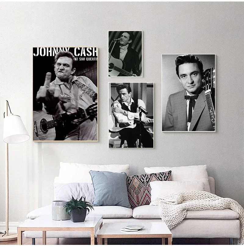 Johnny Cash Rock Music Band Star Vintage Poster and Prints Wall Art Canvas Painting Wall Pictures for Living Room Home Decor