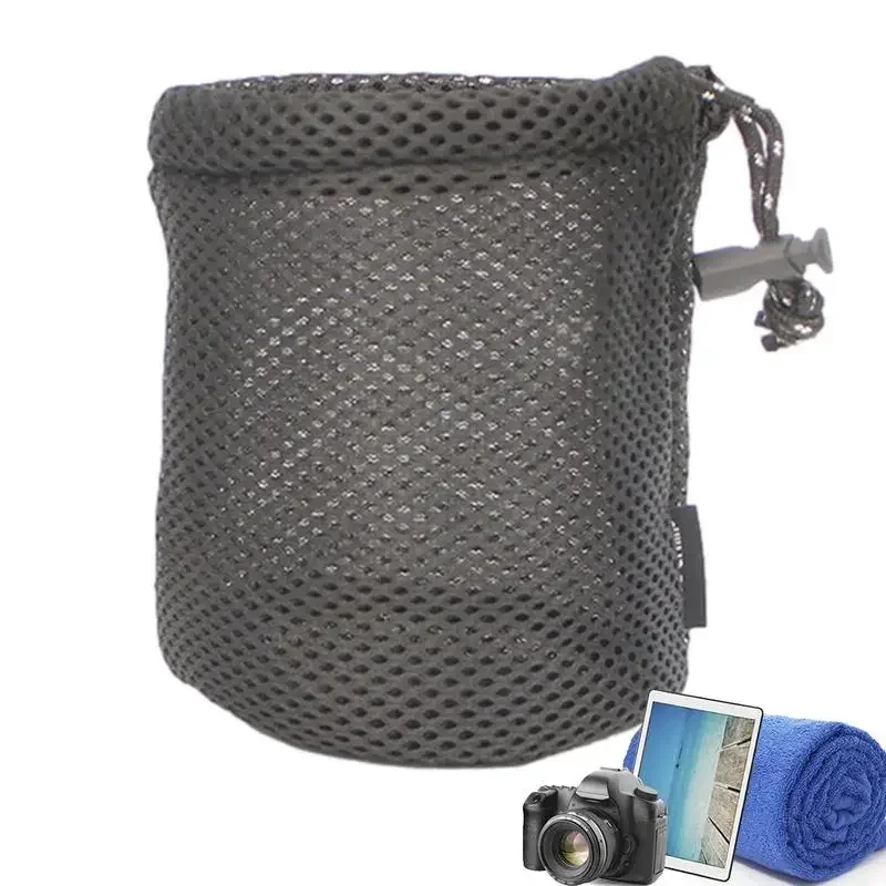 Black Nylon Mesh Bag Camping Pots Storage Bag Tableware Organizers Travel Stuff Sacks Drawstring Bag Outdoor Camp Supplies