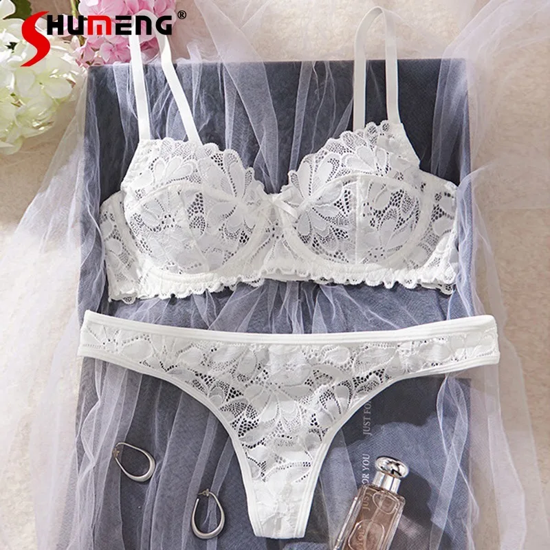 

Lace Sexy Lingerie for Women Push Up Ultra Thin Cup Bra Set with Underwire Female Transparent See Through Intimates Suits