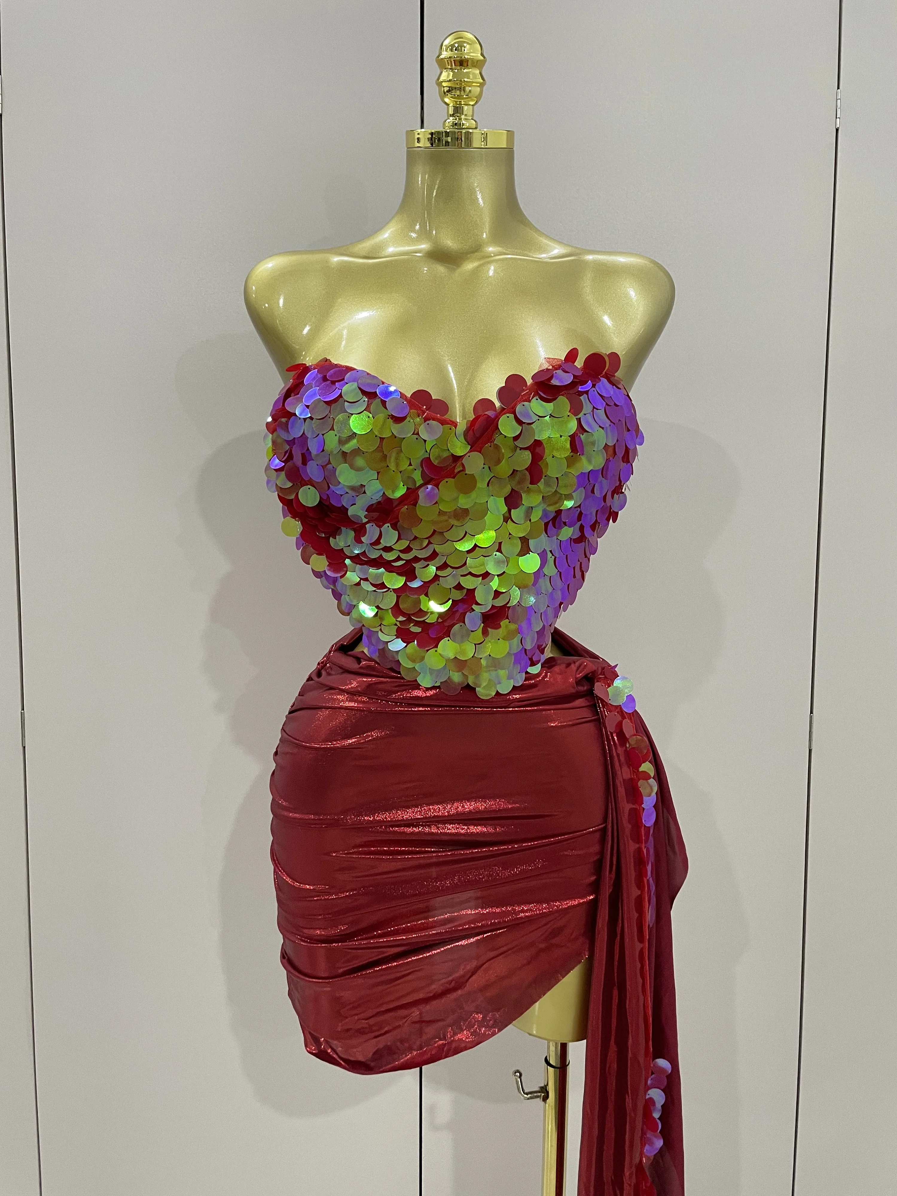 

Sexy Sequin Strapless 2 Pieces Bodycon Mini Dress 2025 New Women Celebrate Birthday Party Bar Singer Nightclub Stage Costume