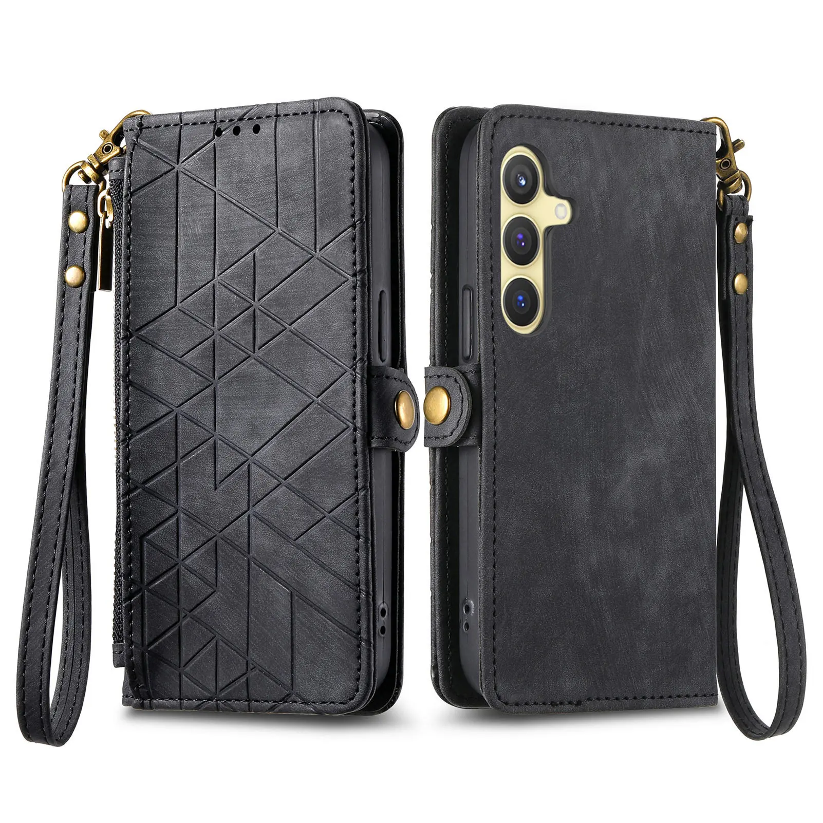 

Flip leather zipper wallet cover For Samsung Galaxy S24 Fall prevention Many Card Slot With Lanyard Phone Case For SamsungS24