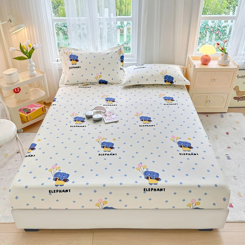 

Cartoon Dinosaur Cotton Fitted Sheet Set Letter Printing Skin-friendly Bed Cover with Pillowcase Children Room Single Bedspread
