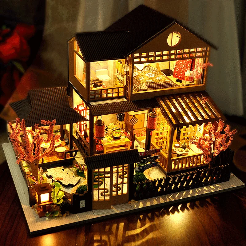 DIY Mini 3D Puzzles Holz Puppenhaus mit Möbel Licht Kits Puppenhaus Casa Miniatur Zubehör handgemachte Holzspielzeug Geschenke – Detail 9