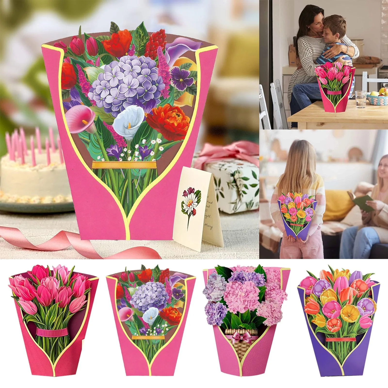 

Pop-Up Flower Card Paper Bouquet 3d Greeting Card For Birthday Mothers Teachers Day Wedding Anniversary Greeting Cards Gift