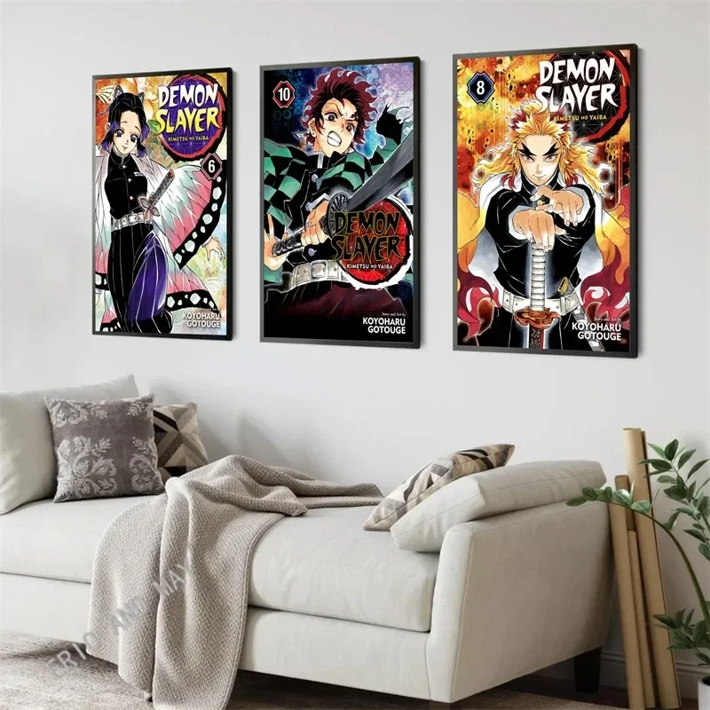 Frameless canvas paintings,Pop Anime Japan Figure Demon Slayer Poster All Characters Aesthetic Manga Cover Canvas Print Picture