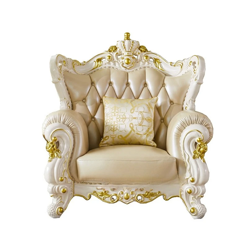 Crown Sofa European Leather Villa Large Apartment Living Room First Layer Cowhide French American Leather Sofa