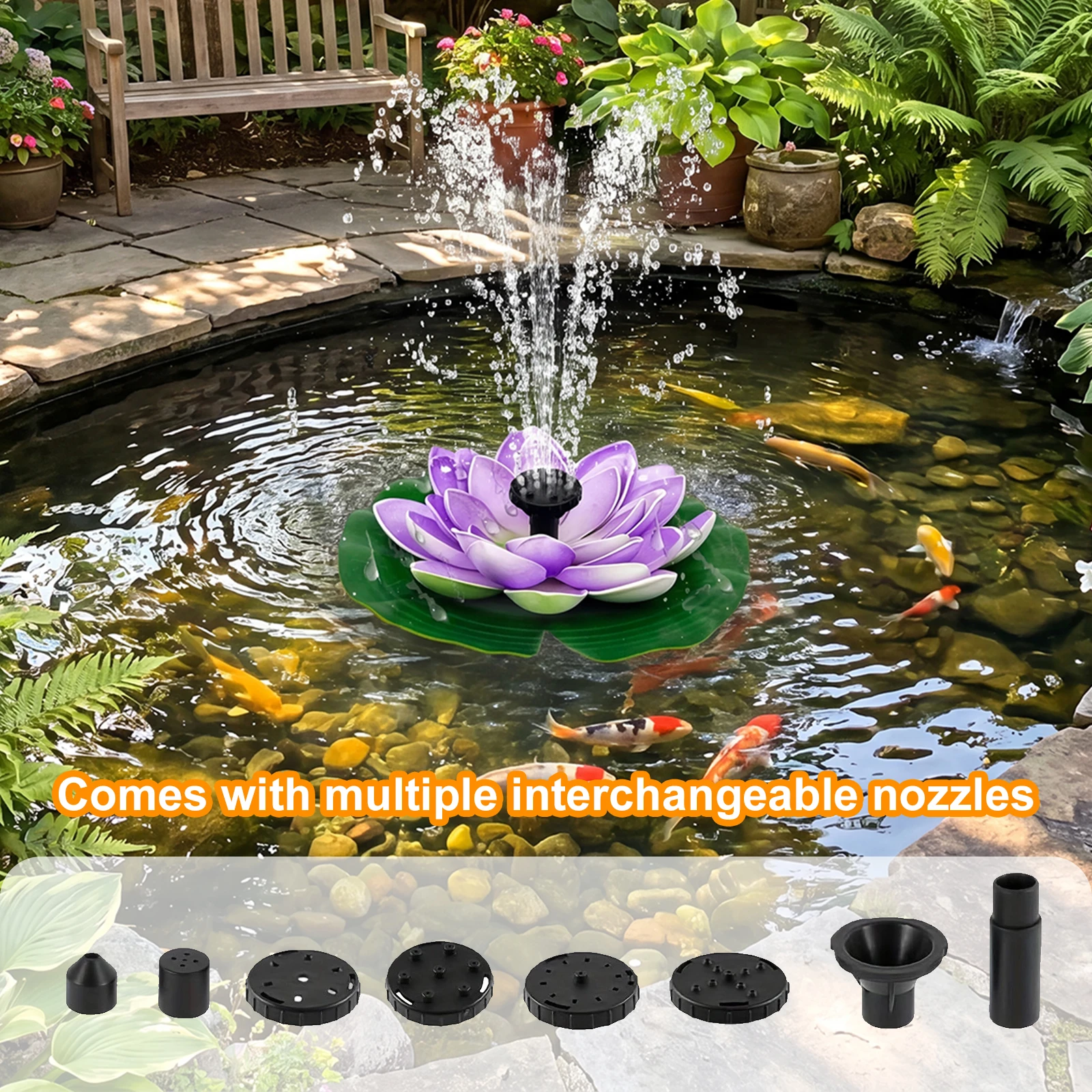 Fuente Solar Flotante Lotus de 1.5W, Mini Bomba de Agua Solar para Jardín, Estanque, Piscina, Pecera y Exteriores
