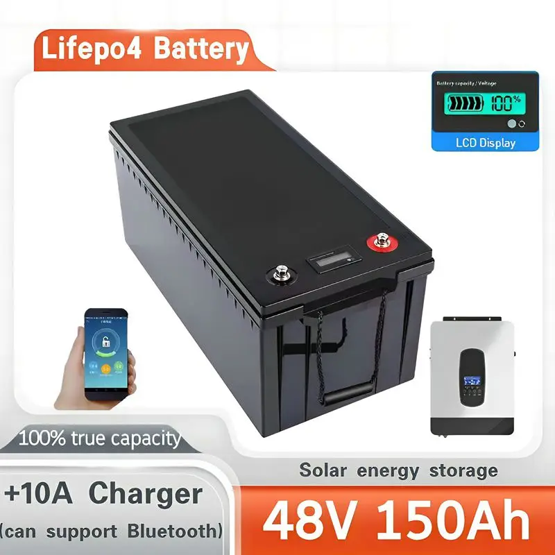 

Vti 48V 150AH LiFePO4 Battery with BMS for Tricycle Golf Cart Inverter Solar Energy Storage Scooter + 10A Charger 3000W Capacity