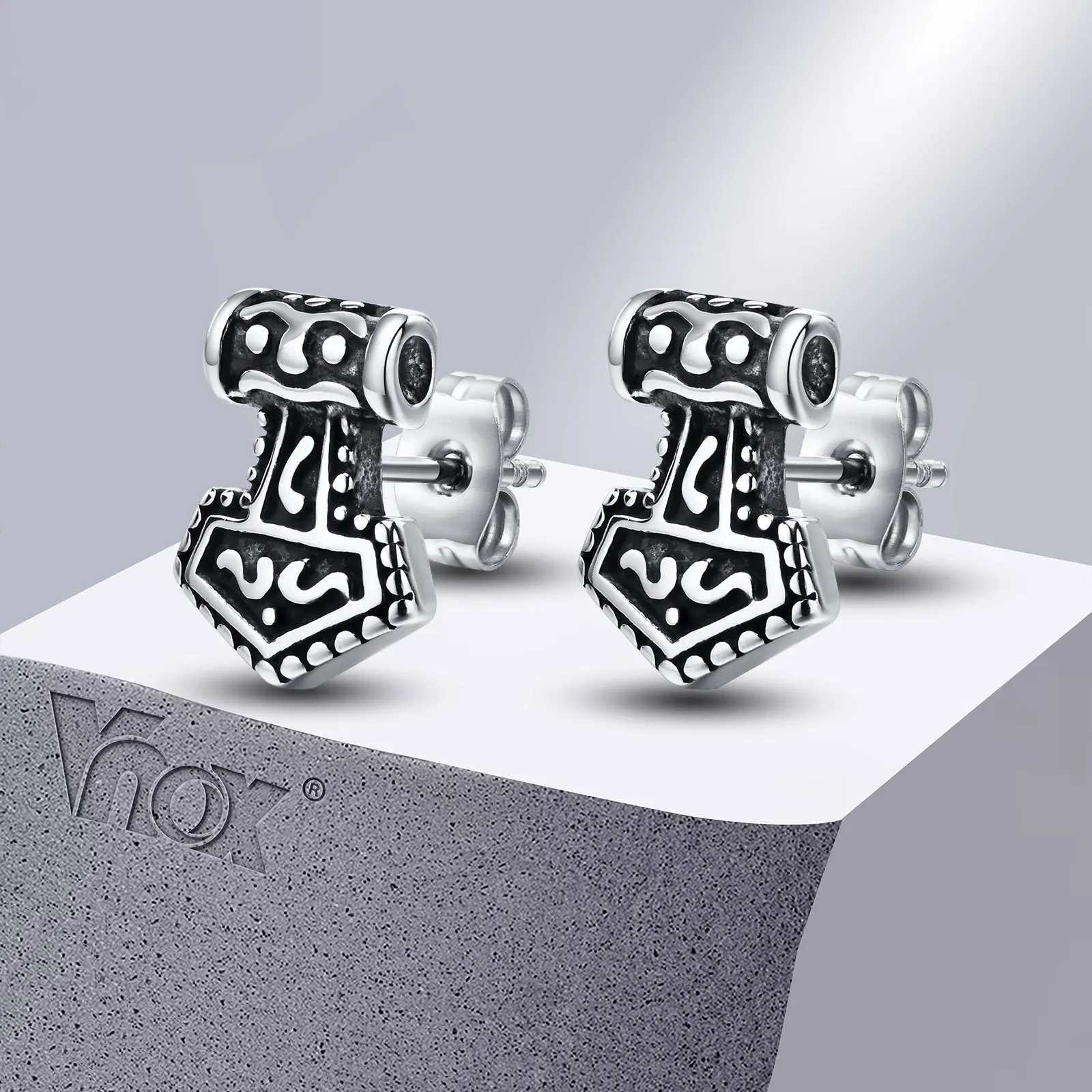 

Vnox Norse Viking Earrings for Men, Stainless Steel Rock Punk Gothic Thor Hammer Stud Earrings Gift to Boyfriend Son Dad BFF