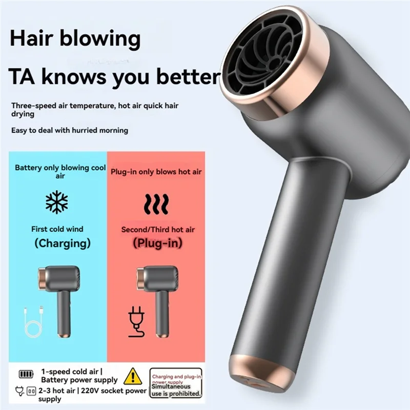 ABUD-Portable Wireless Hair Dryer Plug -In And Charging 2 In Line 1 With Usb Charging Cold Hot Wind Wireless Hair Dryer B EU Plu