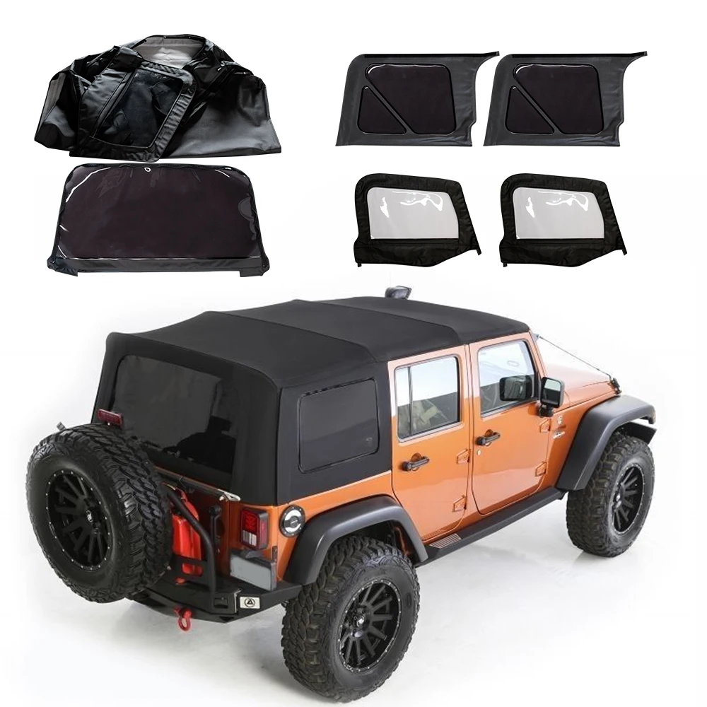 Soft Top Black Diamond Sailcloth for Jeep Wrangler JK 4-Door 2010-2018 -    Roof with Removable Side