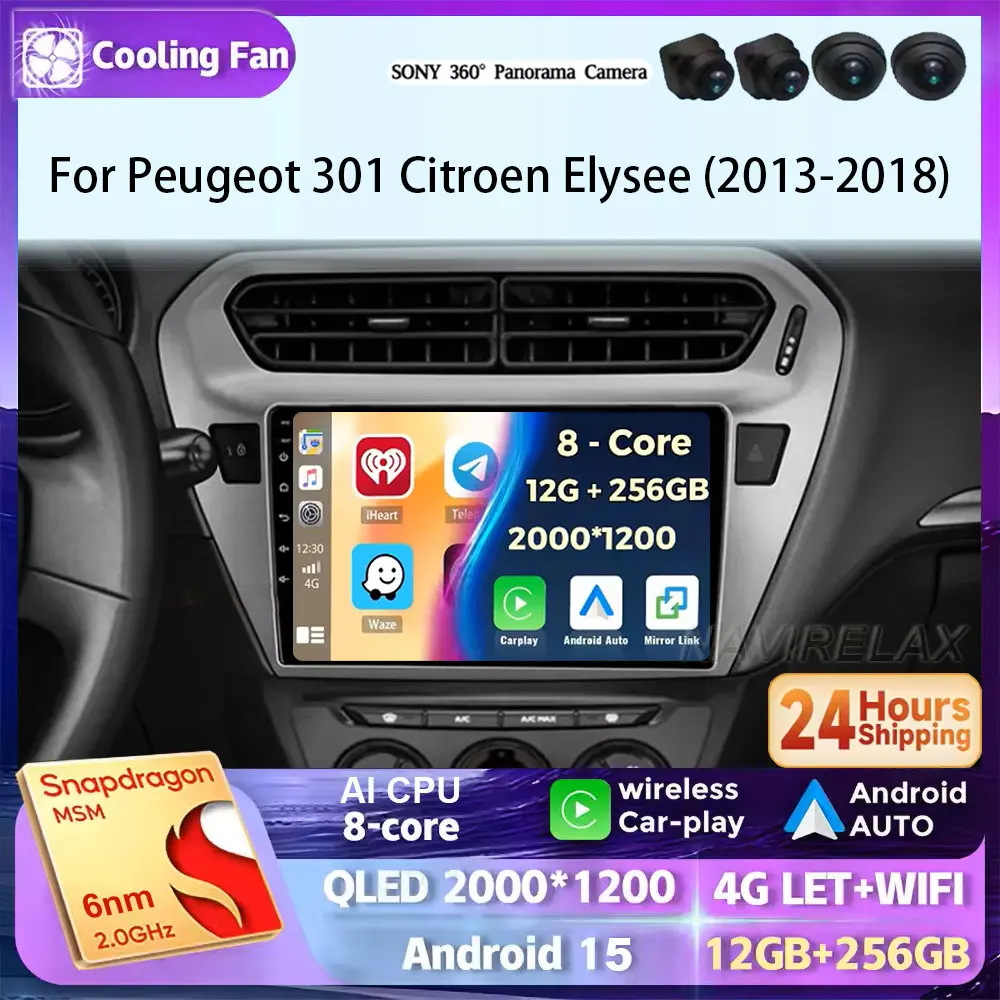 

Автомобильное видео-радио Android 15, мультимедиа для Peugeot 301 Citroen Elysee 2013-2018, 2-диновый стереоплеер, GPS-навигация, QLED DSP 4G TB