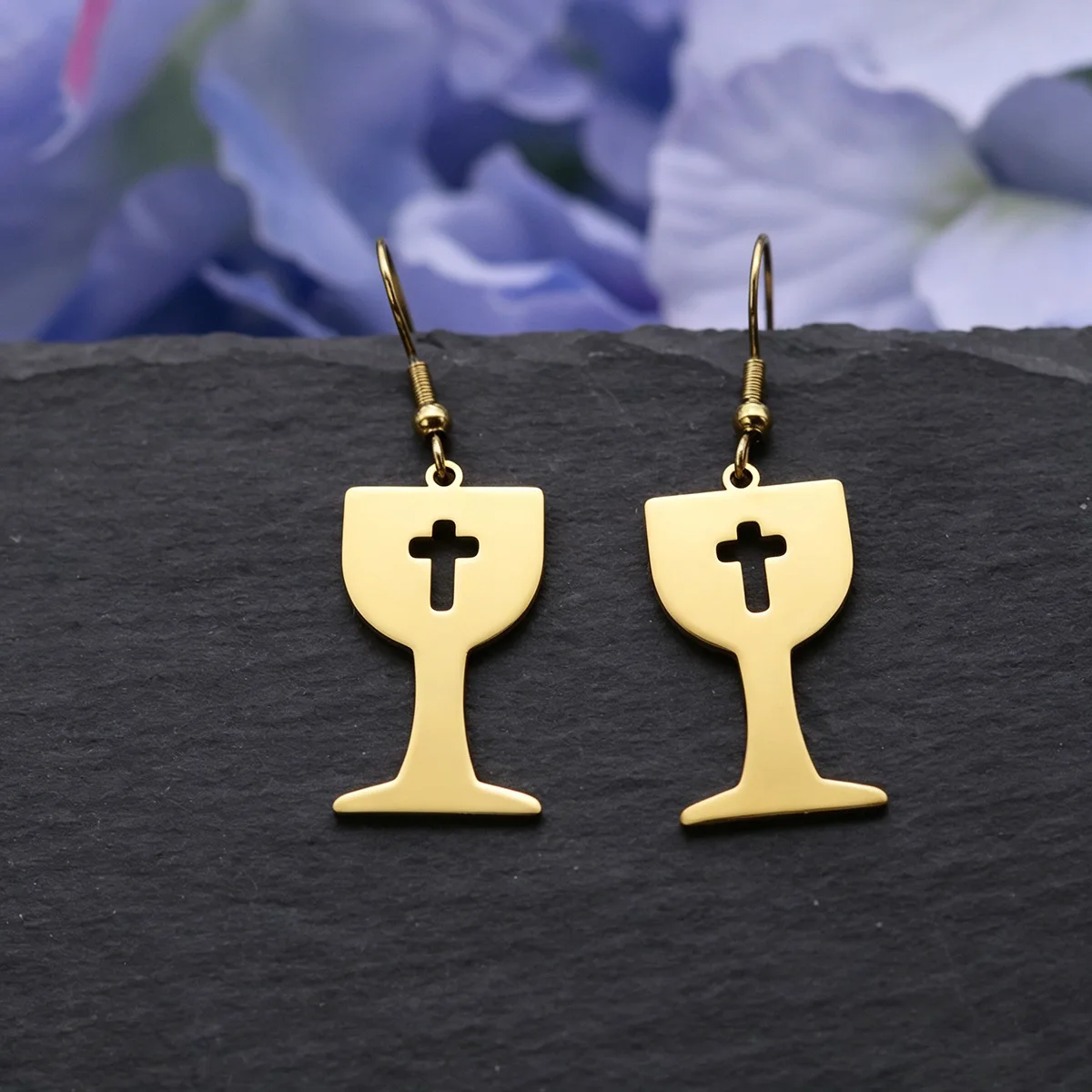 QIAMNI Stainless Steel Wine Glass Dangle Earrings Award Cup Cross Trophy Piercing Drop Earring Birthday Gift Jewelry Accessories