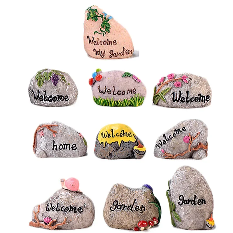 1PC Mini Road Sign Welcome Stake Figurines Succulents Signpost Fairy Garden Miniature Bonsai Micro Landscape Doll House Decor