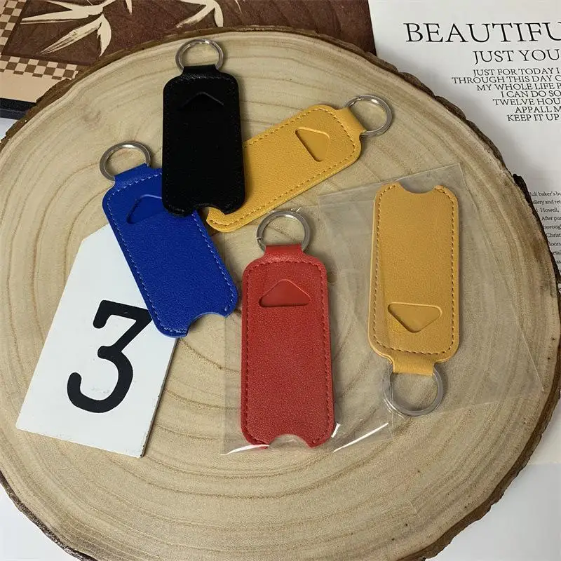 Holder Portable Lip Balm Bottle Packaging Cover Key Ring Pu Leather Chapstick Pouch Keys Ring Lipstick Lip Gloss Bag Keychain