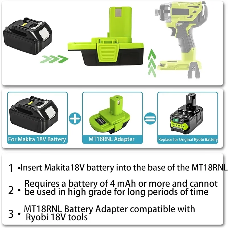 MT20RNL DM18RL Battery Adapter for Makita/Dewalt/Milwaukee 18V Li-ion Battery Convert To for Ryobi 18V Drill Power Tools Use