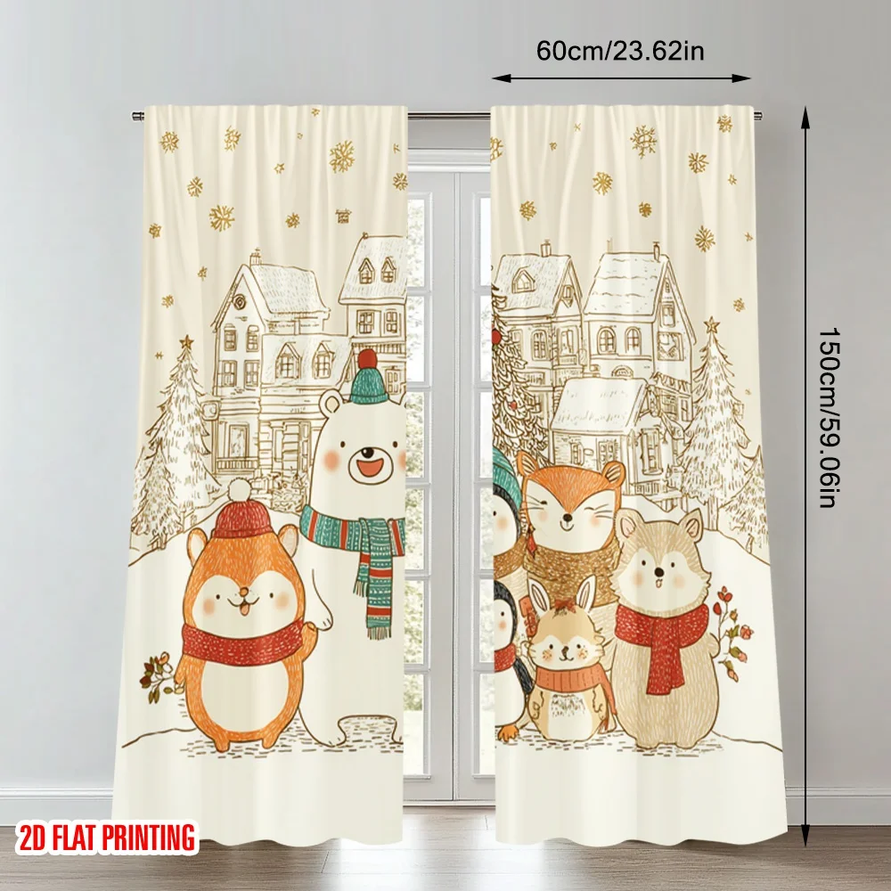 2 قطعة 2D الطباعة المسطحة عيد الميلاد سعيد أزياء الستائر لطيف عيد الميلاد الحيوانات الثلج عطلة الرقمية المطبوعة البوليستر #2