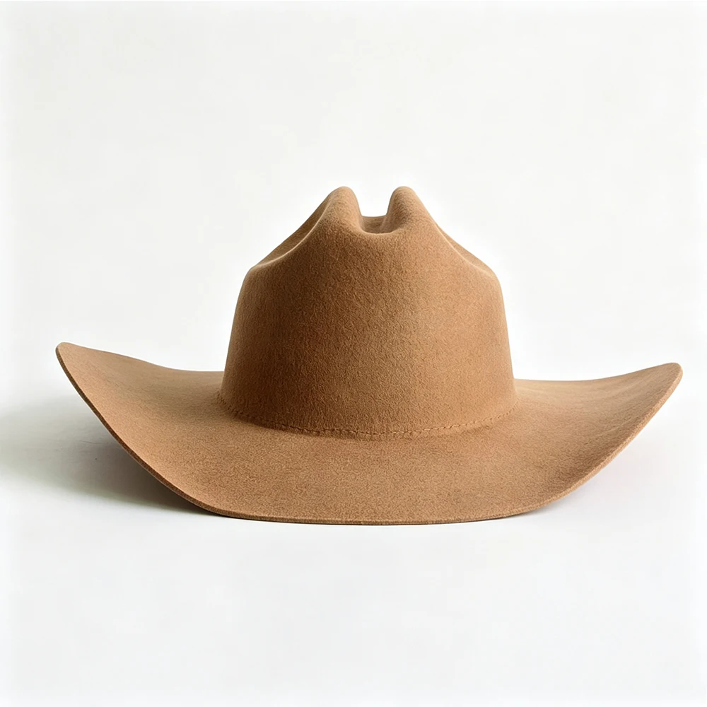 Unisex Vintage Western Cowboy Hat, Solid Color Pure Wool Felt Wide Brim Cowgirl Hat, Classic Ranch Style Headwear for Men Women