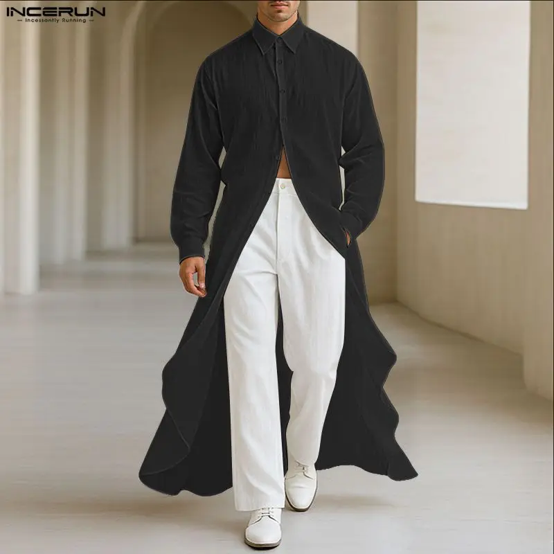 

INCERUN Men Long Style Shirt Lapel Long Sleeve Button Casual Cardigan Men Tops Streetwear Oversize Fashion Leisure Men Clothing
