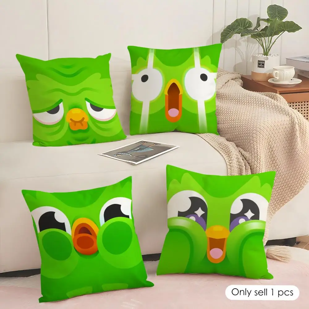 Cute D-Duolingos Cushion Cover Silky Short Plush Sofa Pillow Cover Hidden Zipper Soft Dustproof Case for Home Decor