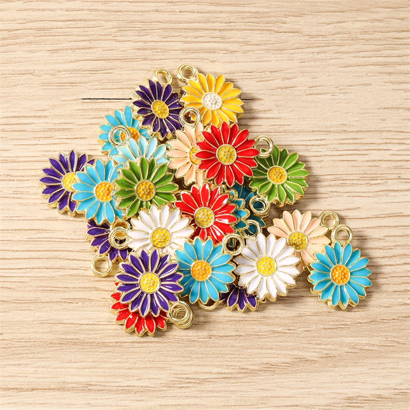 10 Stück 13 x 16 mm niedliche bunte Emaille-Blumenanhänger für die Herstellung von Ohrringen, Halsketten, Armbändern, DIY-Handwerk, Schmuckzubehör – Detail 5