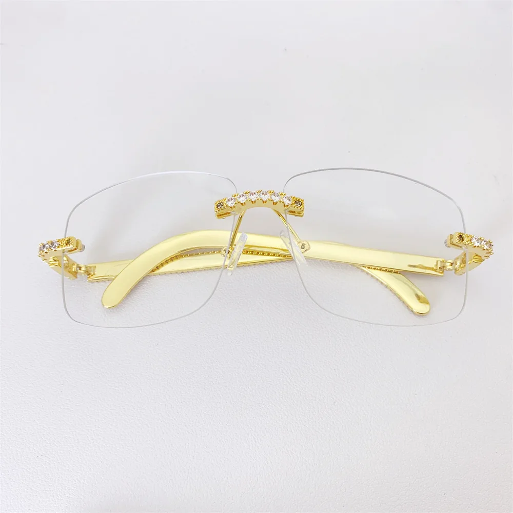 Hiphop Iced Out 5A Zircon Sunglasses Plated White Gold Rock Jewelry Cubic Zirconia Eye Glasses with Lens for Women Men