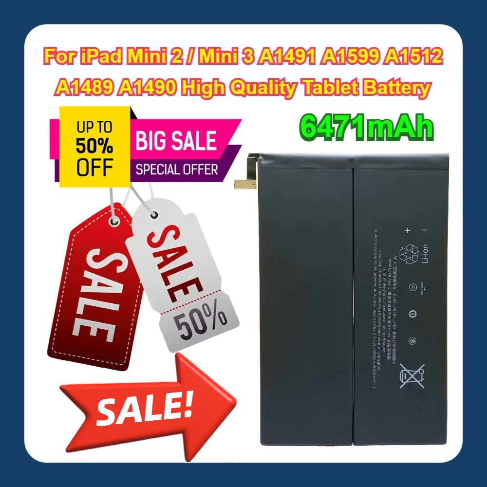For iPad Mini 2 / Mini 3 A1491 A1599 A1512 A1490 A1489 High Quality 6471mAh Tablet Battery