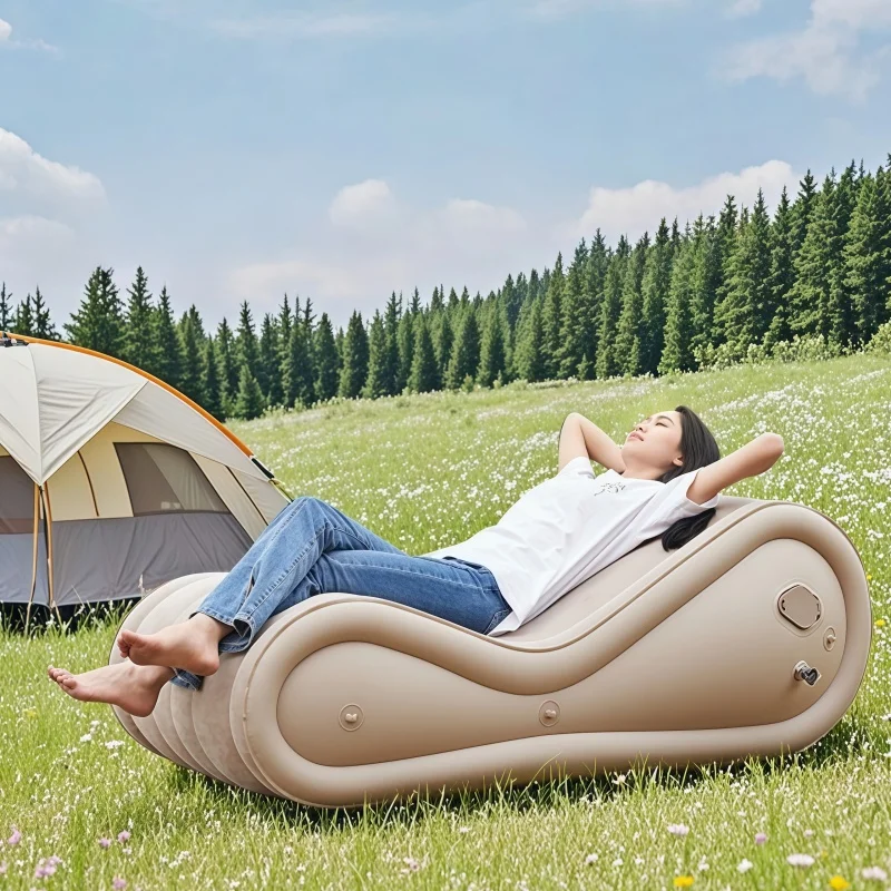 

New Outdoor Inflatable Chair Camping Travel Leisure Chair PVC Thickened Moisture proof Portable Napping Self Inflatable Sofa