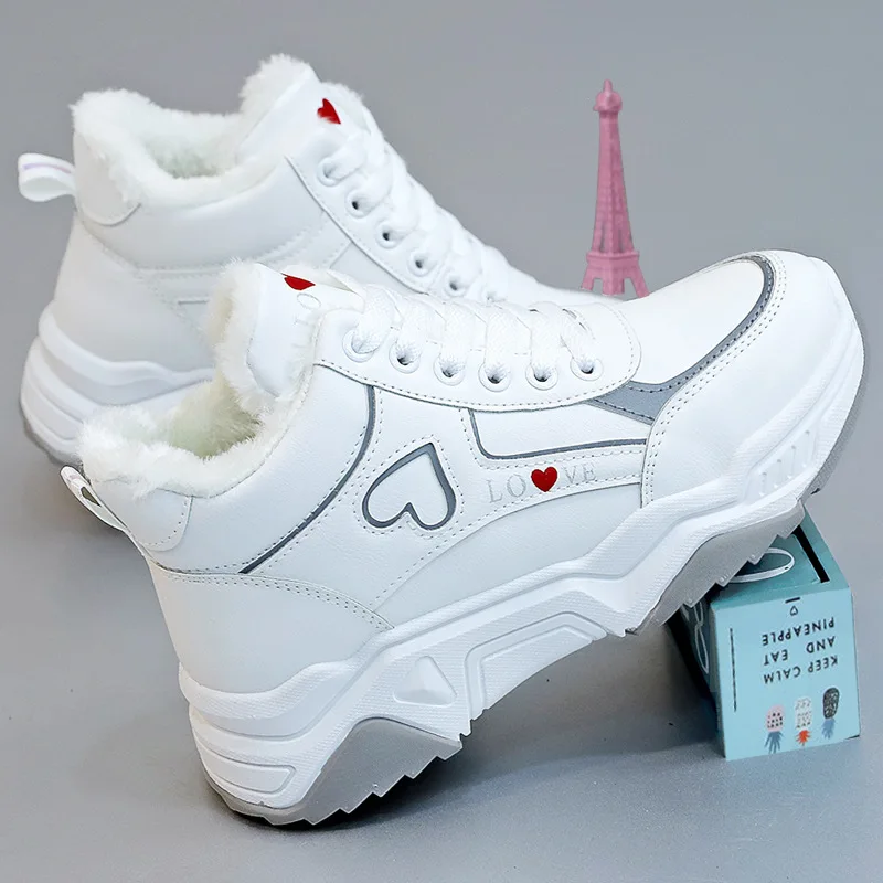 Platforma wiosna trampki damskie obuwie klinowe Sneaker ciepłe bawełniane buty damskie sznurowane masywne buty buty do biegania dla kobiet