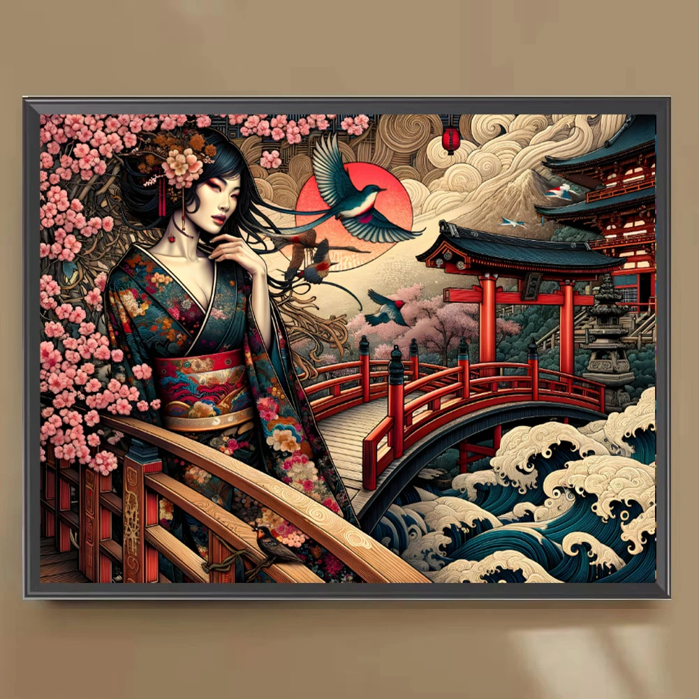 Traditional Japanese,Beautiful Woman,Cherry Blossoms DIY Diamond Painting Cross Stitch Kits Full Diamond Mosaic Embroidery Sale