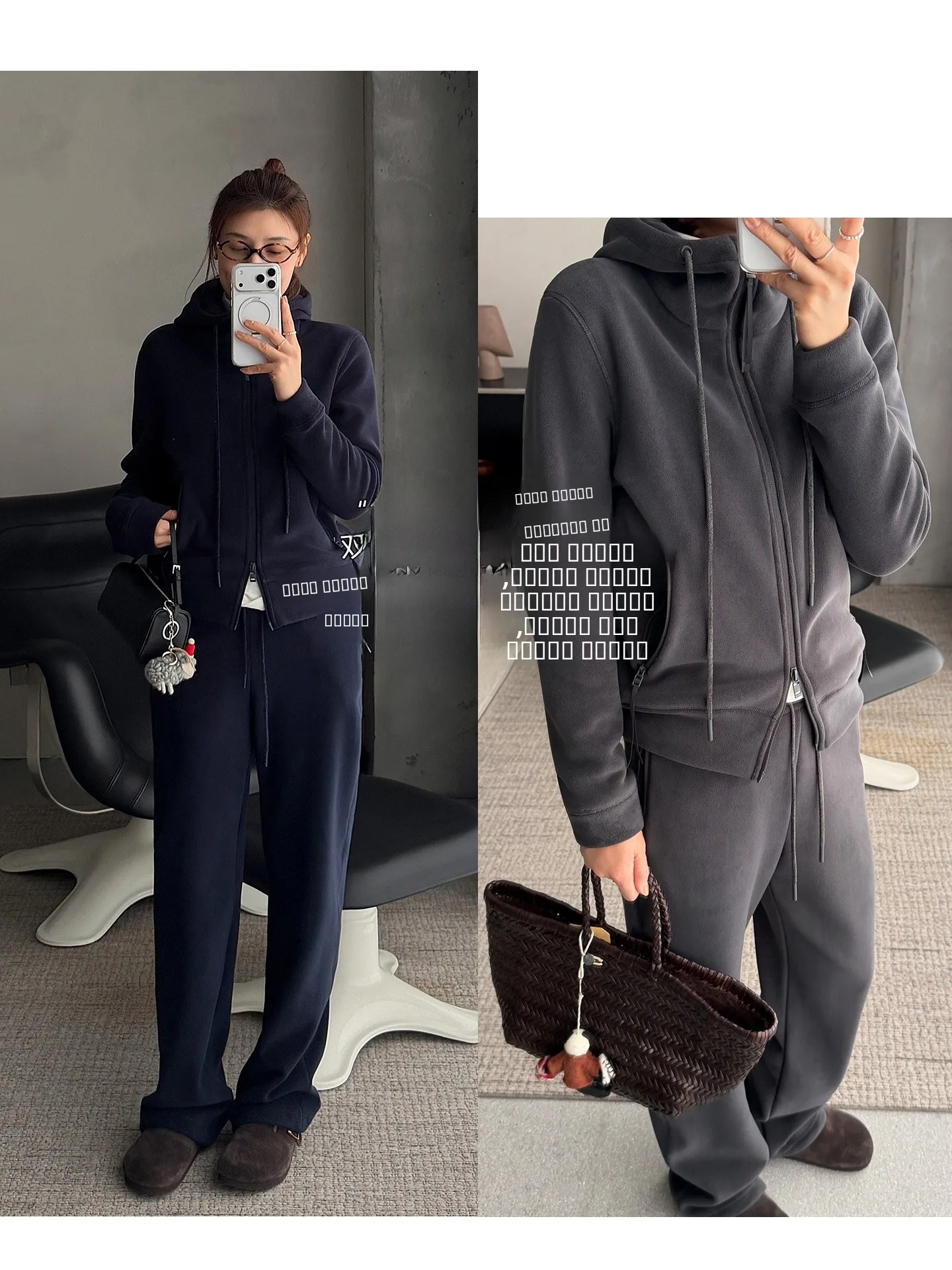 

Женский повседневный двусторонний флисовый худи с капюшоном и брюки прямого кроя, комплект из двух предметов, на молнии, теплый осенне-зимний наряд