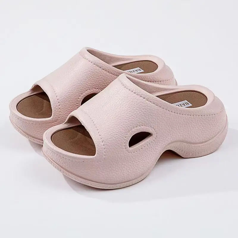 

Women's Open Toe Thick Sole Slippers Summer New Injection Molding Wedges Hollow Out Lightweight Home Slippers Outdoor Slippers