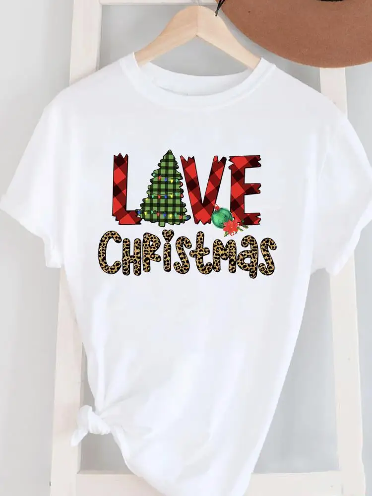 Kleding Vrolijk Kerstfeest Mode Nieuwjaar Dameskleding T Top Boom Letter Mooie Grafische T-shirts Shirts Print T-shirts met korte mouwen