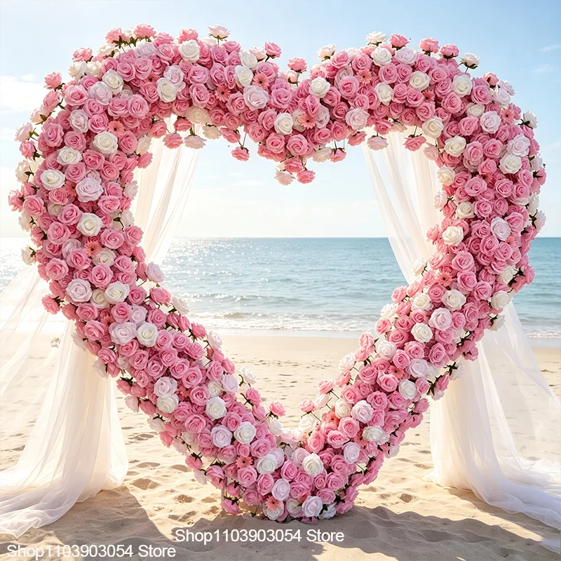 2x2m Rosa-Weißer Herzförmiger Künstlicher Blumenbogen aus Seidenrosen, Herzrahmen für Hochzeitsbühnen-Hintergrund, Hotel-Zeremonie-Dekoration – Detail 1