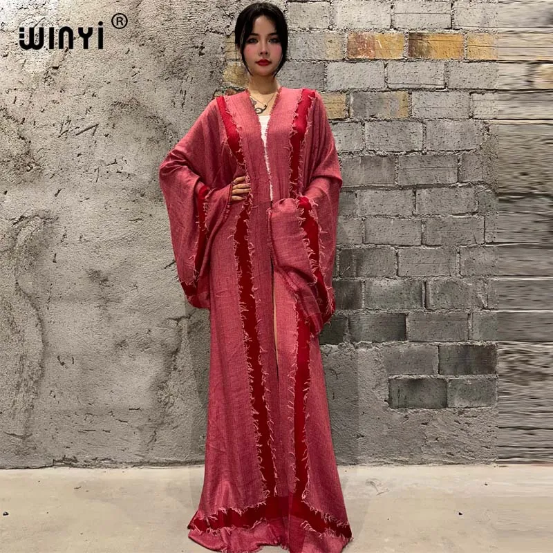 WINYI fashion kimono autumn Cover-up Elegant Cardigan sexy maxi beach swimsuit dress monocolour Hand-made old wind coat vestidos