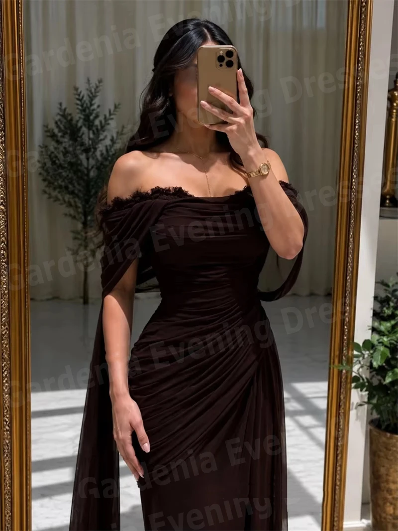 Elegant Mermaid Women's Evening Dresses Off The Shoulder Pleated Prom Gowns Vestidos Para Mujer Customized Party Robe De Soirée