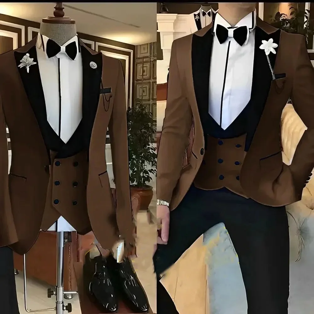 

Beige Men Suits Slim Fit 3 Piece Wedding Tuxedo for Groom Business Male Fashion Formal Jacket with Pants 2025