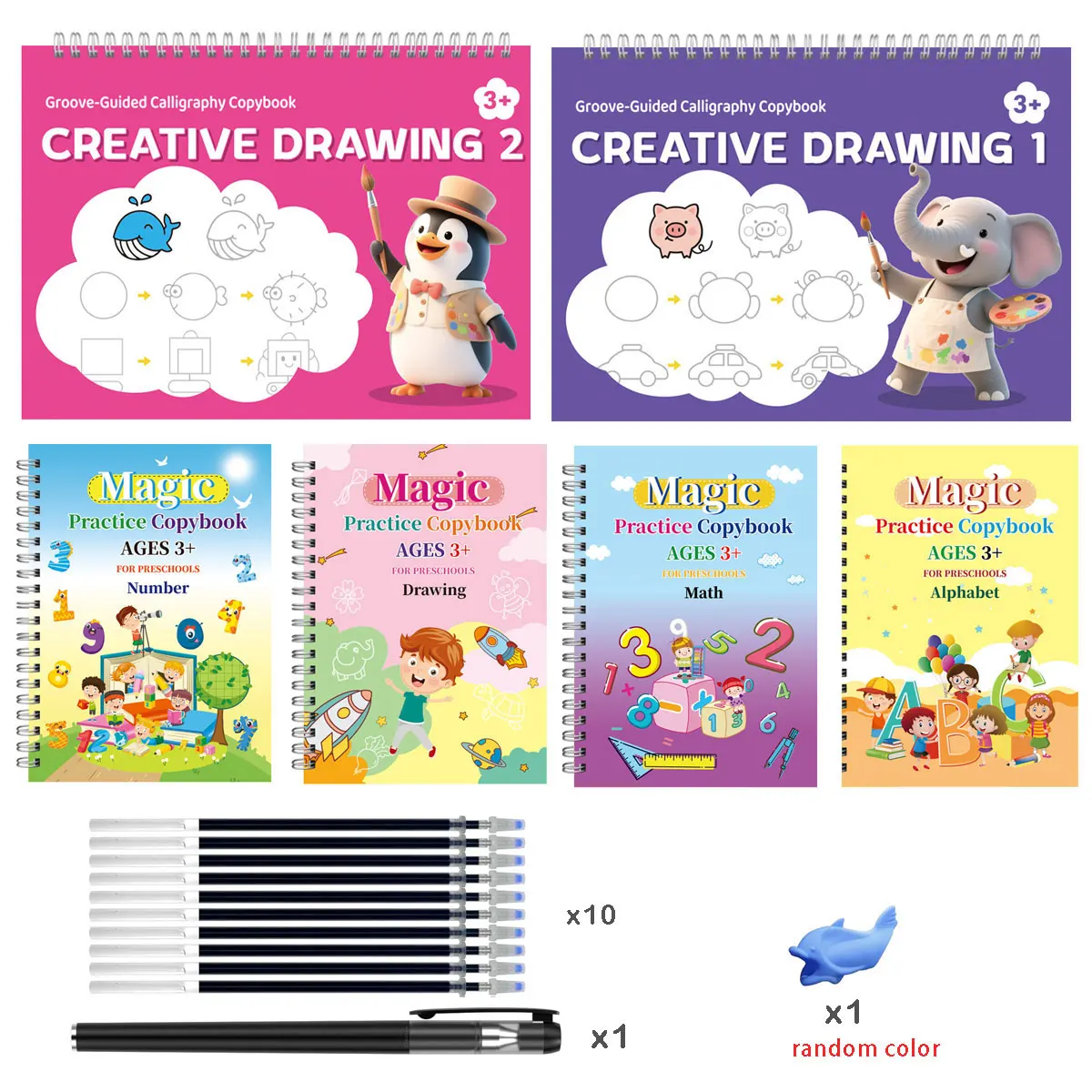 Magic Grooved Writing Practice Books Reusable 3D Handwriting Workbooks with Disappearing Ink Large Preschool Writing Books Kits