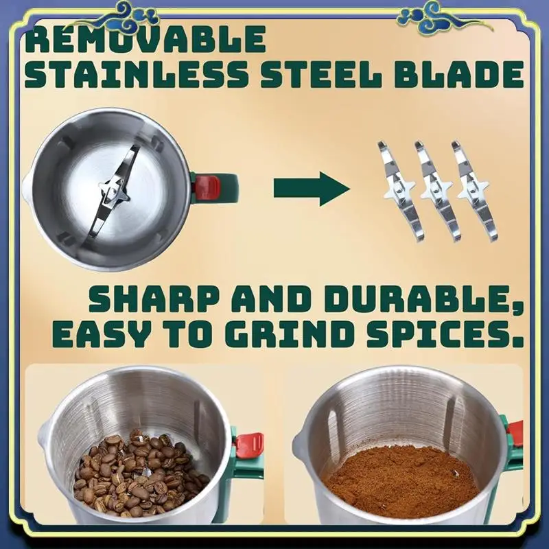 

L55A-Grain Grinde For Kitchen Electric Spice Grinders Comes With 3 Removable Stainless Blades For Coffee Bean Grains Nuts EU Plu