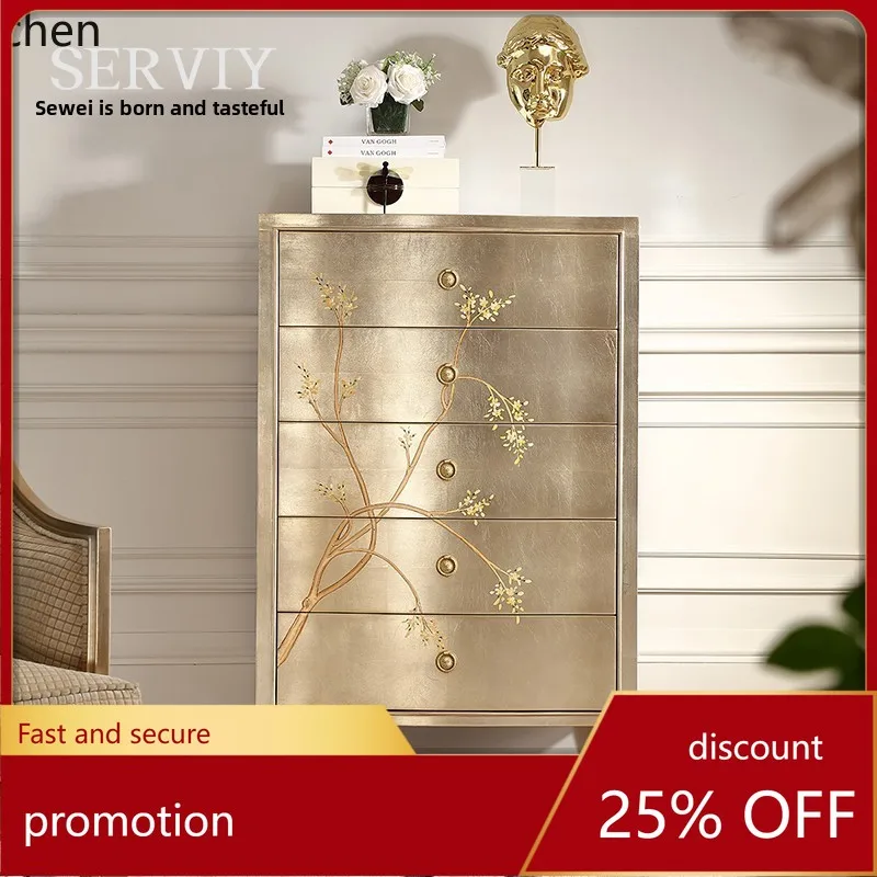 

HT light luxury solid wood painted chest of drawers European bedroom drawer decorative locker