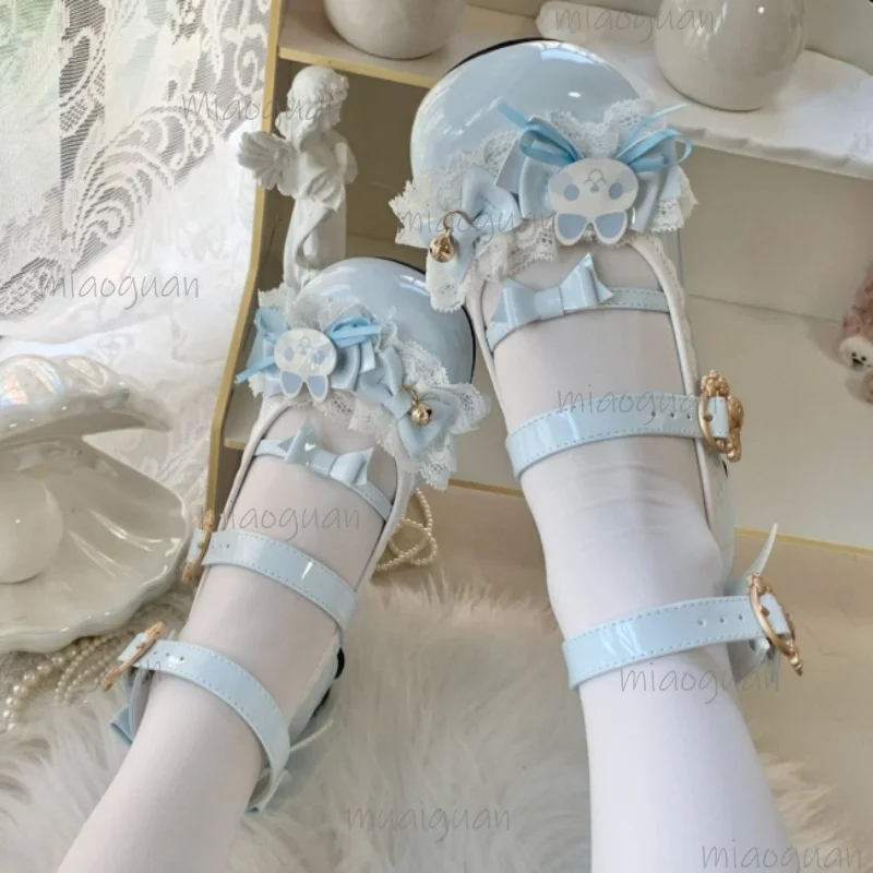 Zapatos de Tacón Mary Jane Estilo Lolita para Cosplay, con Lazo de Conejito y Decoración de Encaje, Ideales para Fiestas, Zapatos de Tacón Alto para Mujer
