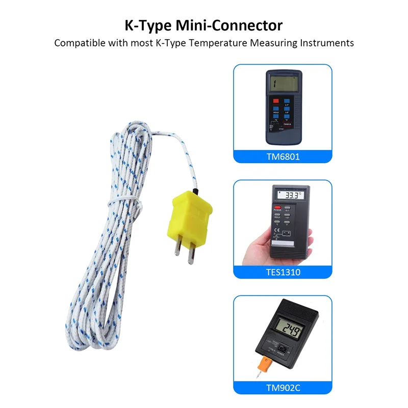 BABQ 10 Stück 3 Meter K Typ Mini-Stecker Thermoelement Temperaturfühler Sensor -50-350 ° C Temperature Sensing Line