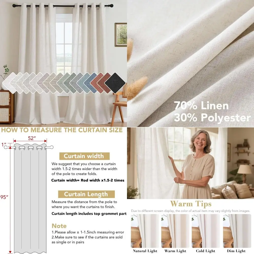 

Versatile Linen Curtains Set - 2 Panels, 104 Wide, 96 Length - Stylish and Lightweight Privacy