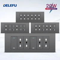 DELEFU-Panel ignífugo SC31 de 195mm, gris, estándar italiano, USB tipo C, interruptor de toma de pared de carga rápida, TV, teléfono, CAT5, CAT6