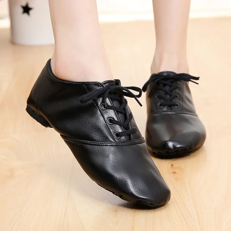 

28-44 Big Black PU Sale Kids Women Soft Lace Up Lady Practice Teacher Dance Design Ballet Jazz Shoes