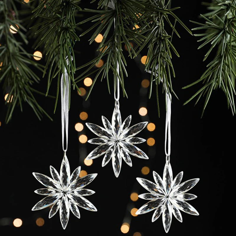 Acrylic Snowflake Drop Icicle Pendants Christmas Clear Crystal Ornaments Xmas Tree Hanging Pendants Home Party Decor New Year