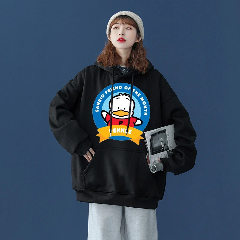 

Sanrio Ahiruno Pekkle Men's and Women's Hoodie Casual Street Clothing Long sleeved Sweatshirt Boys and Girls Autumn Top Coat