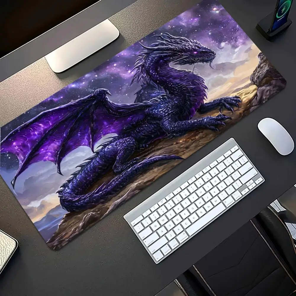 Dark Purple Dragon Fantasy Castle Night Large Mouse Pad Non Slip Rubber Base Gaming Desk Mat For Modern Minimalist Home Room