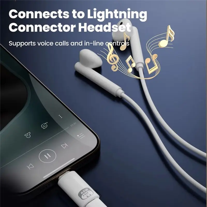 B76B PD45W for Interface to USB Type C Adapter Support Fast Charge Data Transfer TypeC to for Lightning Adapter White