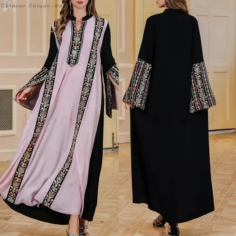 

Middle East Evening Party Dress Femme Luxury Embroidered Flower Muslim Abayas Women Kaftan Turkey Islam Dresses Retro Vestidos